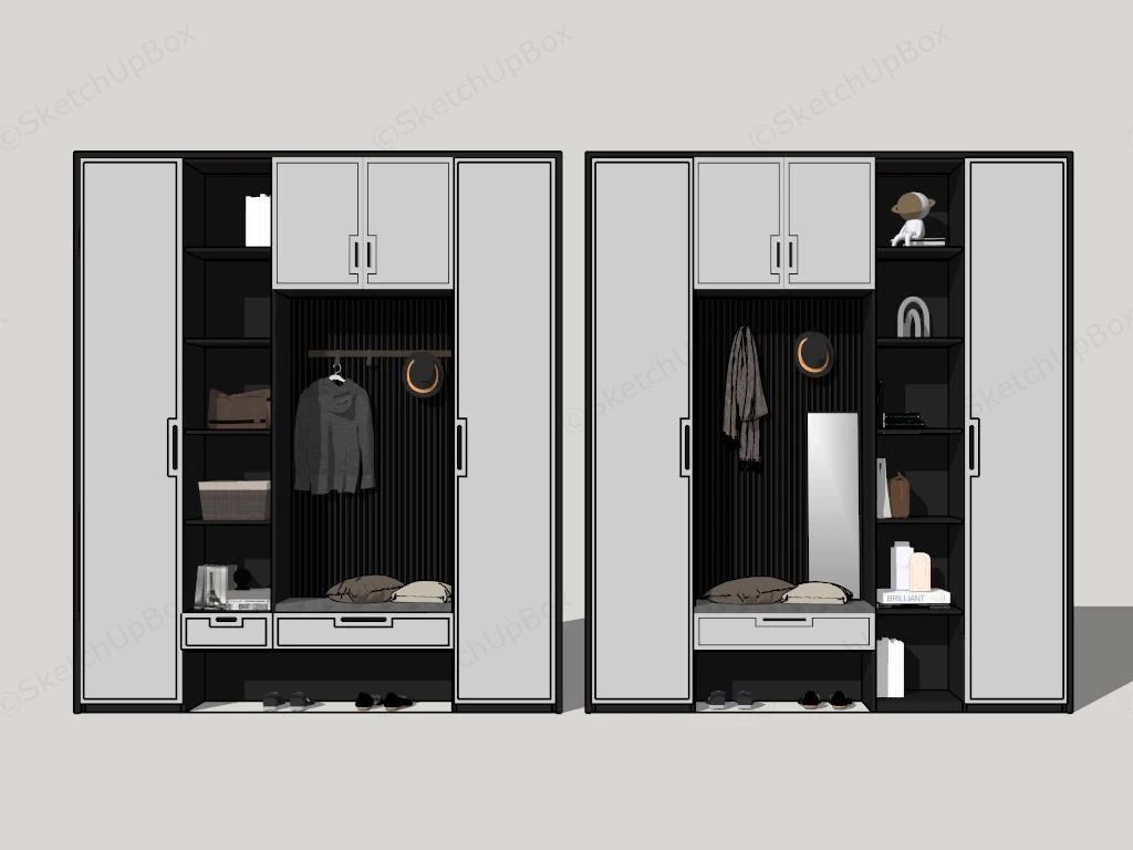Entryway Storage Cabinet With Bench sketchup model preview - SketchupBox