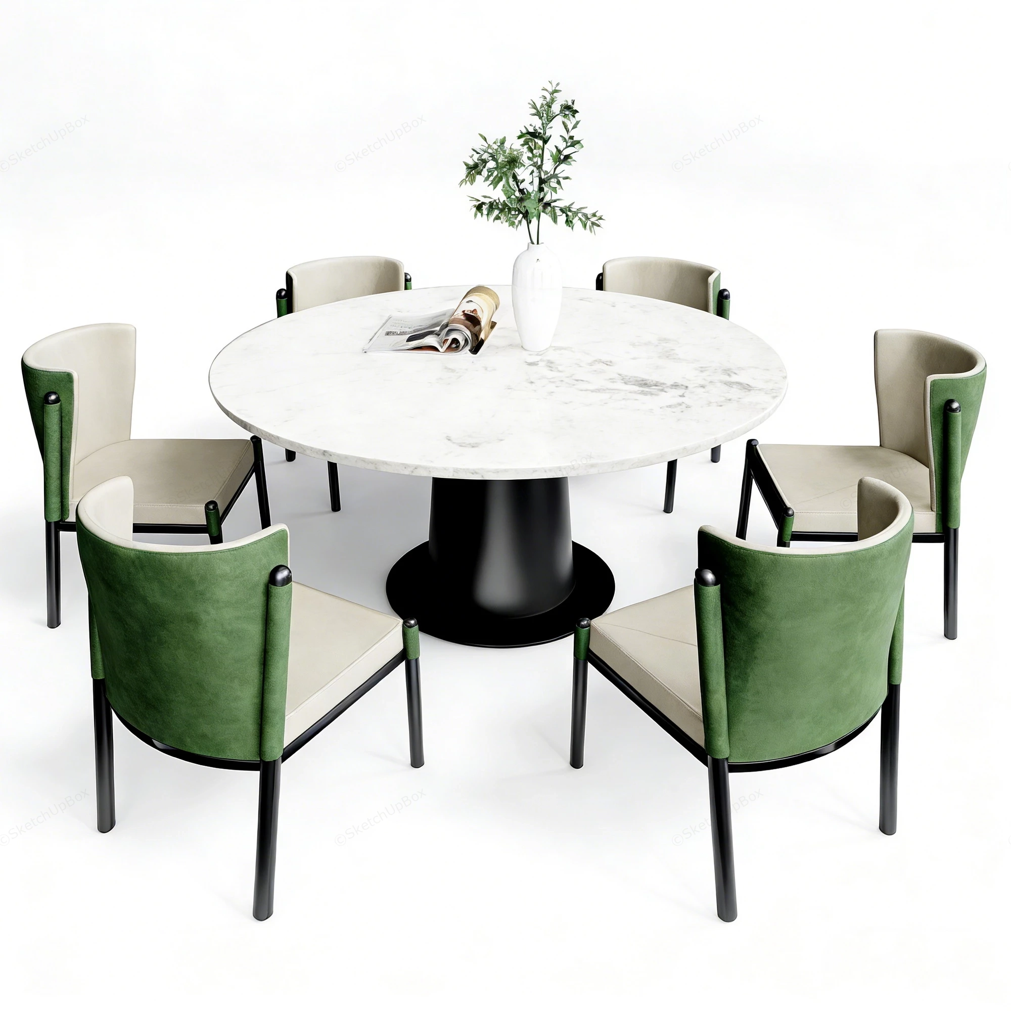 7 Piece Round Dining Table Set sketchup model preview - SketchupBox