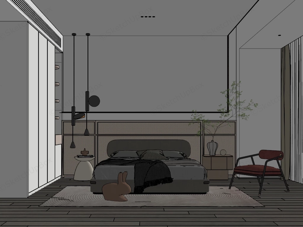 Modern Neutral Bedroom sketchup model preview - SketchupBox