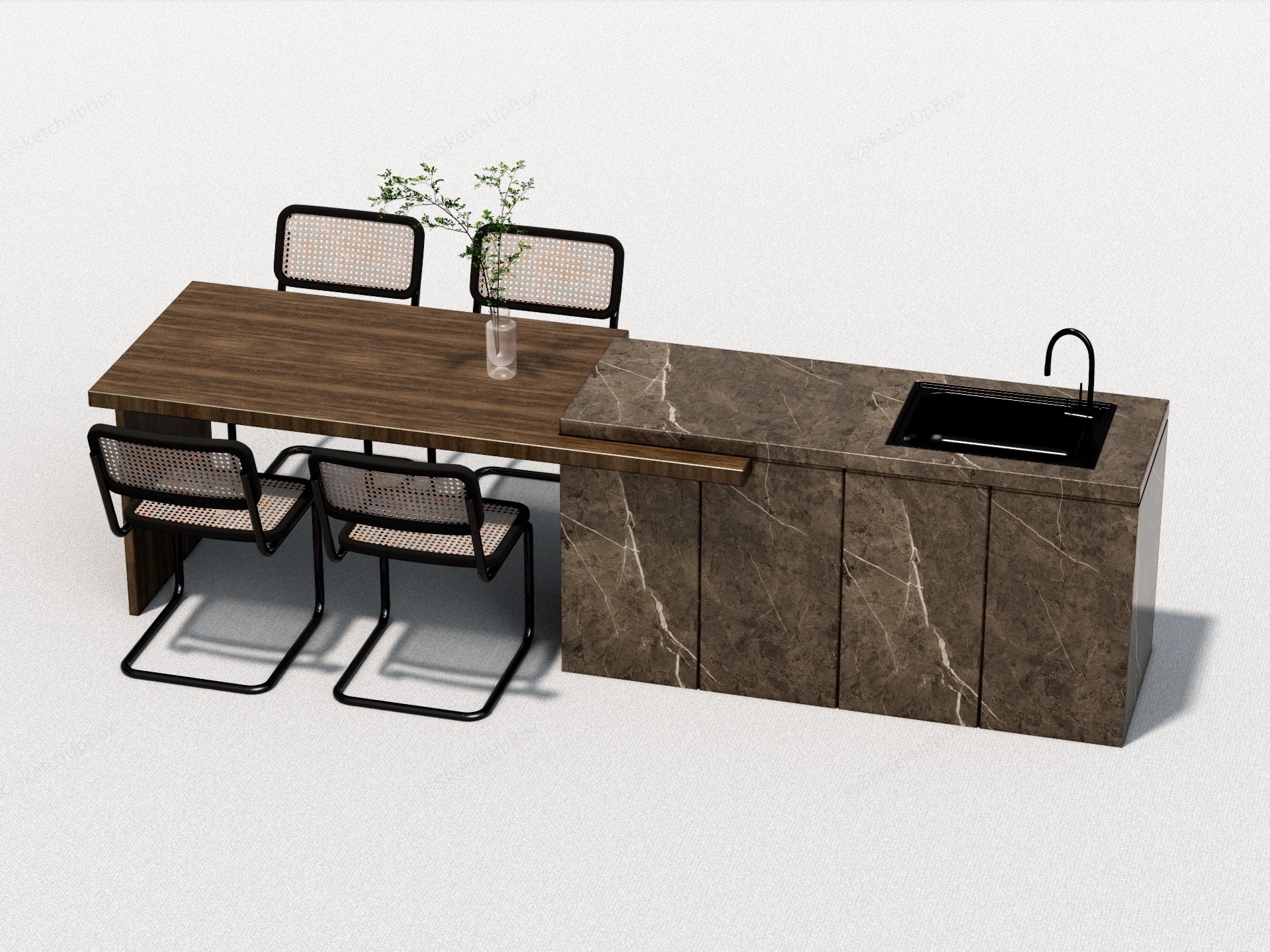 Kitchen Island Dining Table Combo sketchup model preview - SketchupBox
