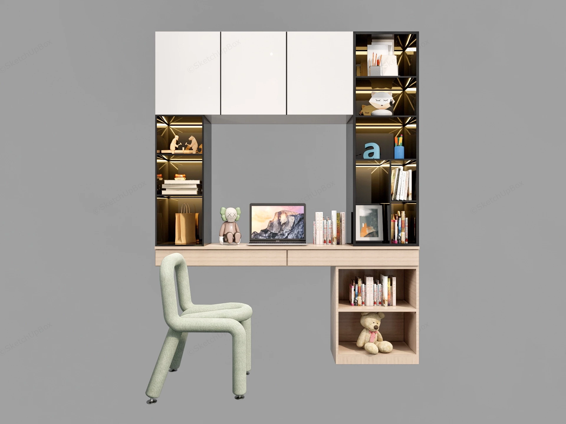 Built In Bookcase And Desk sketchup model preview - SketchupBox