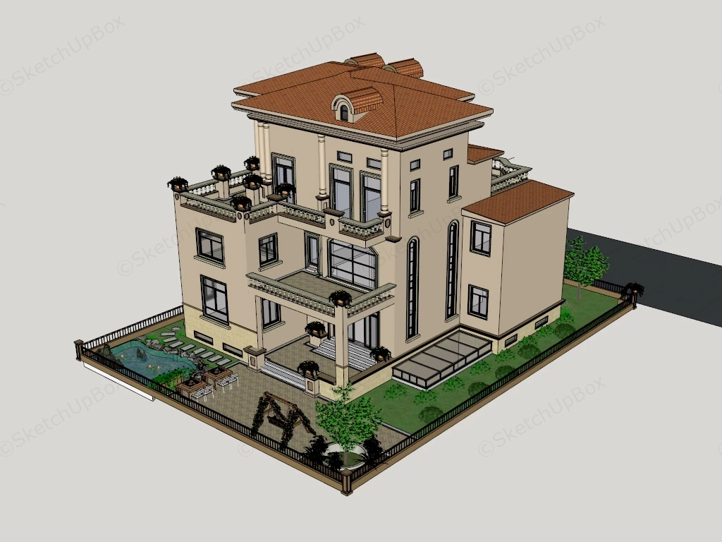 3 Story Home Design sketchup model preview - SketchupBox