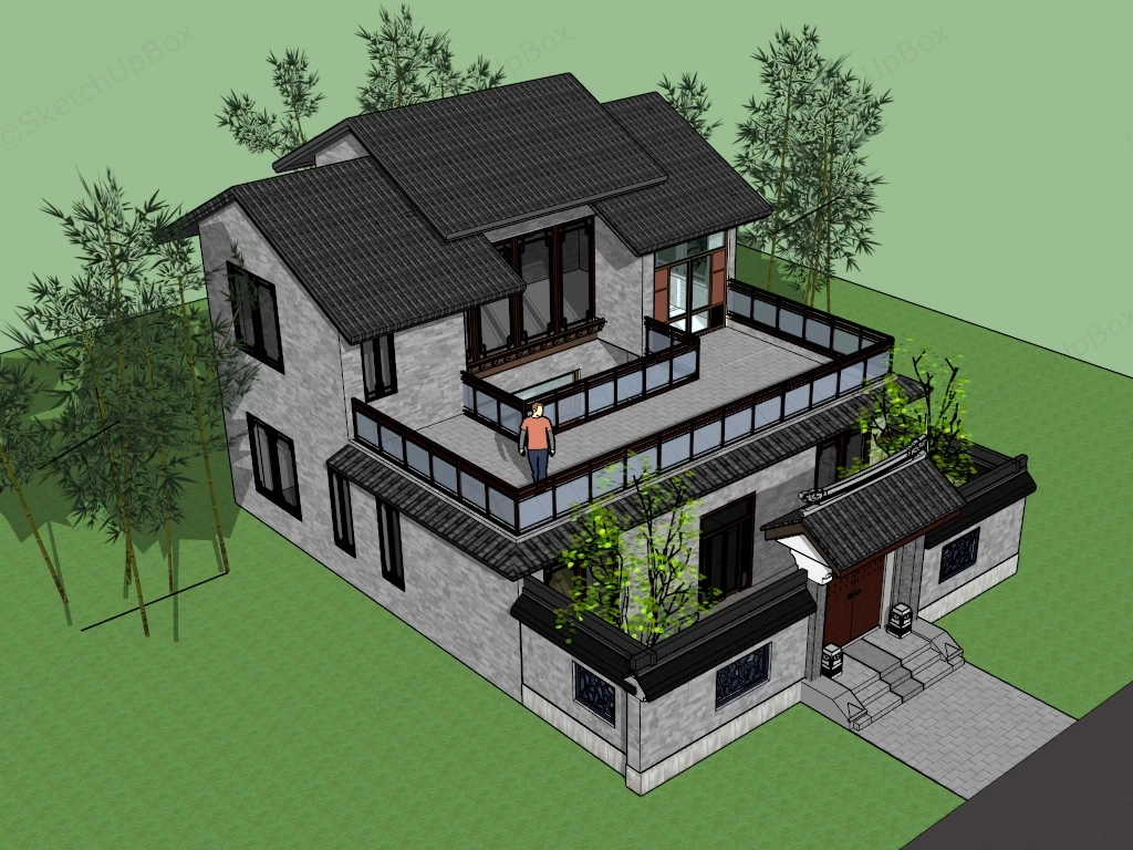 Traditional Chinese House sketchup model preview - SketchupBox