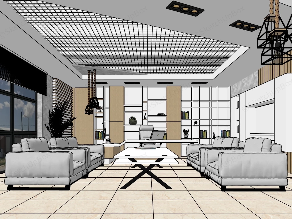 Luxury Executive Office Design sketchup model preview - SketchupBox