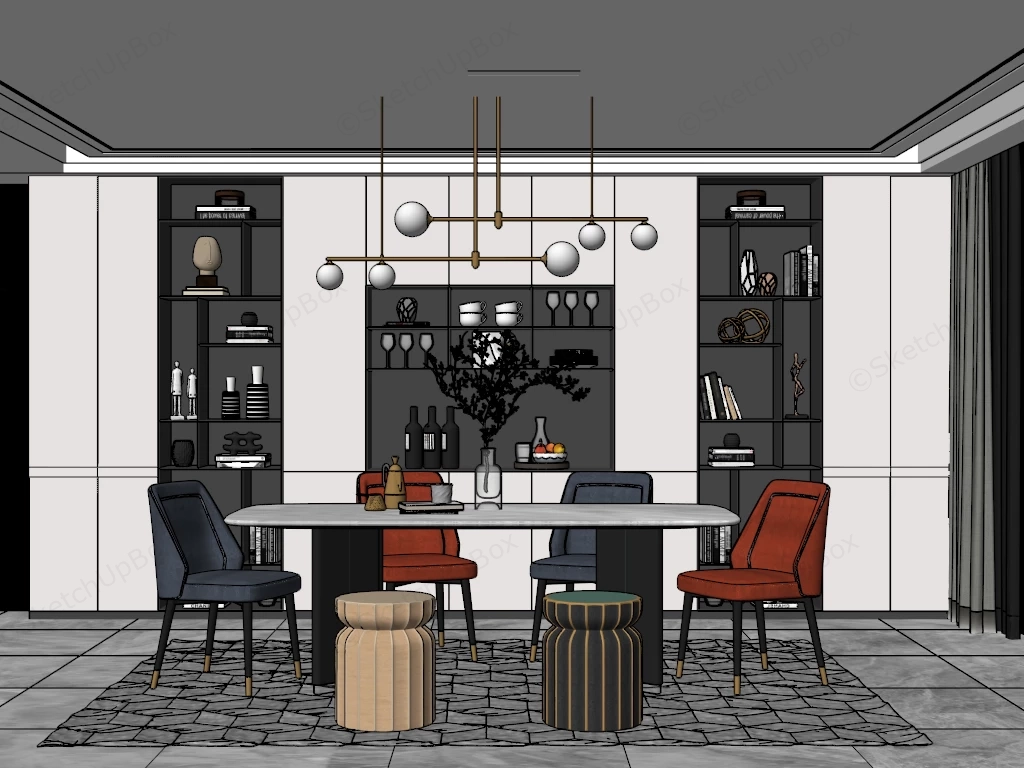 Modern Luxury Dining Room Idea sketchup model preview - SketchupBox