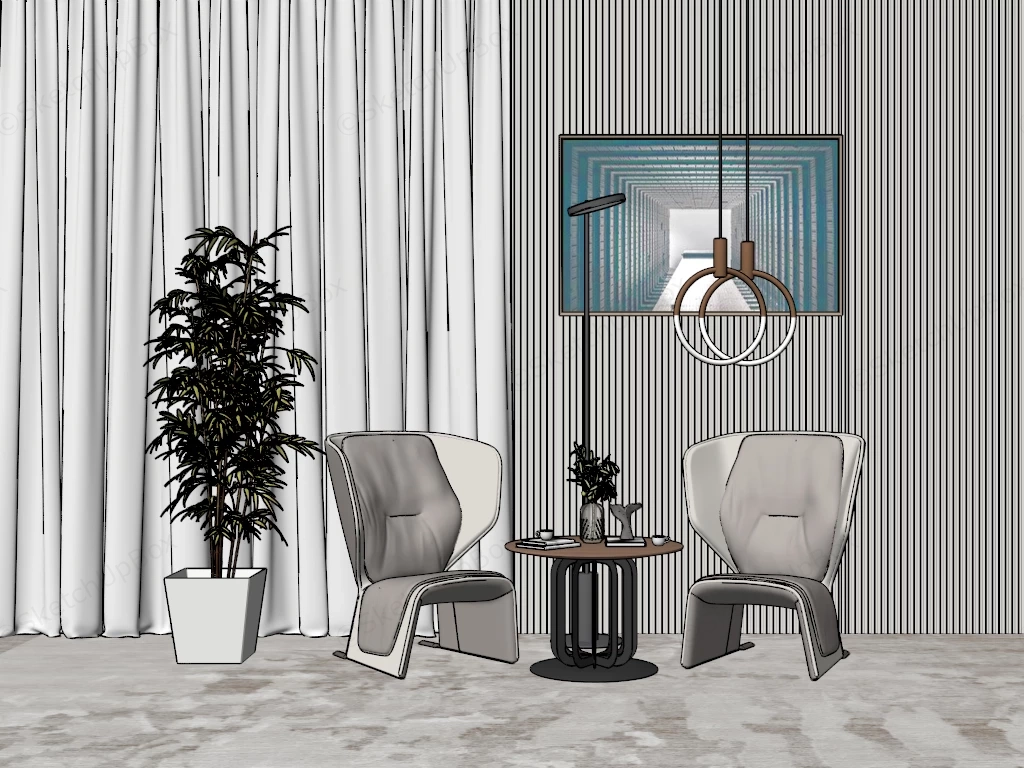 Contemporary Accent Chairs Set sketchup model preview - SketchupBox