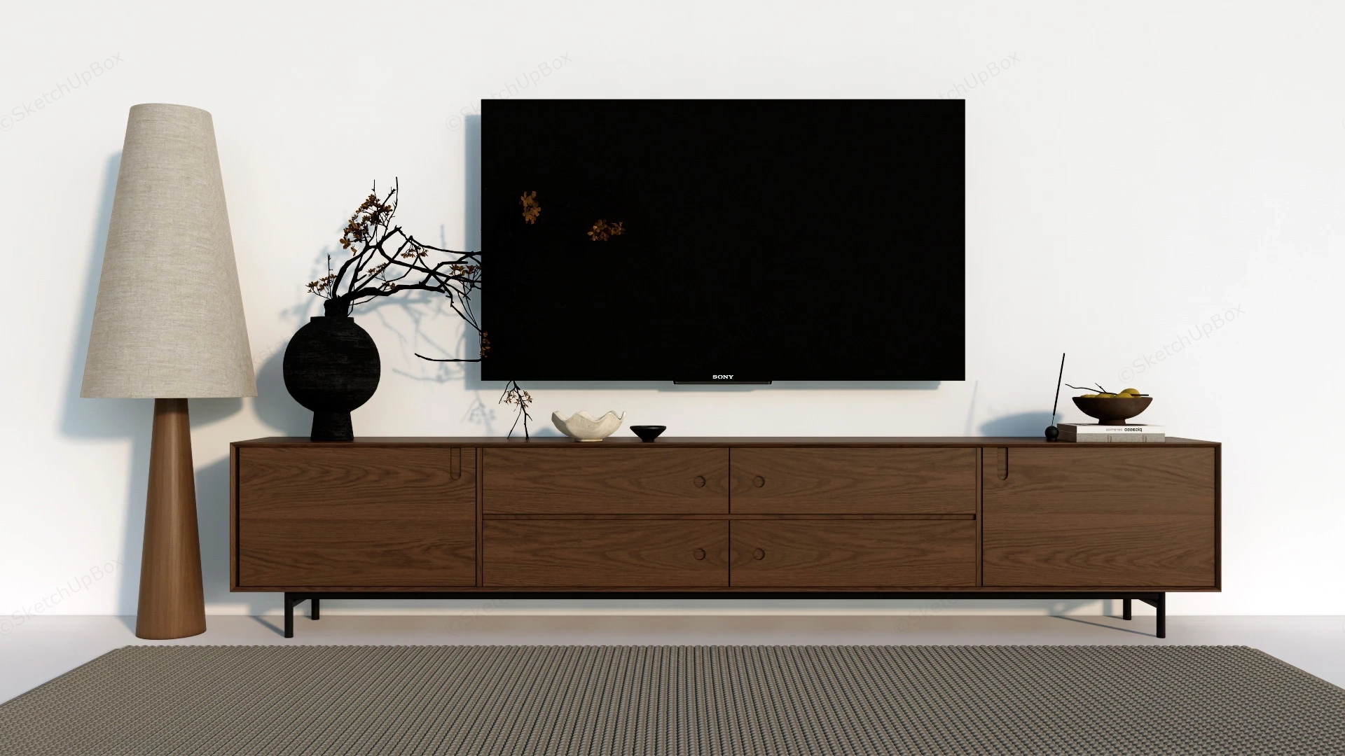 Extra Long Wooden TV Stand sketchup model preview - SketchupBox