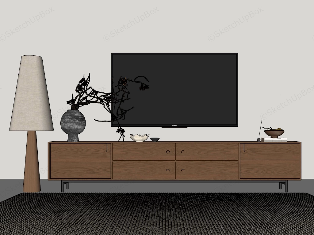 Extra Long Wooden TV Stand sketchup model preview - SketchupBox