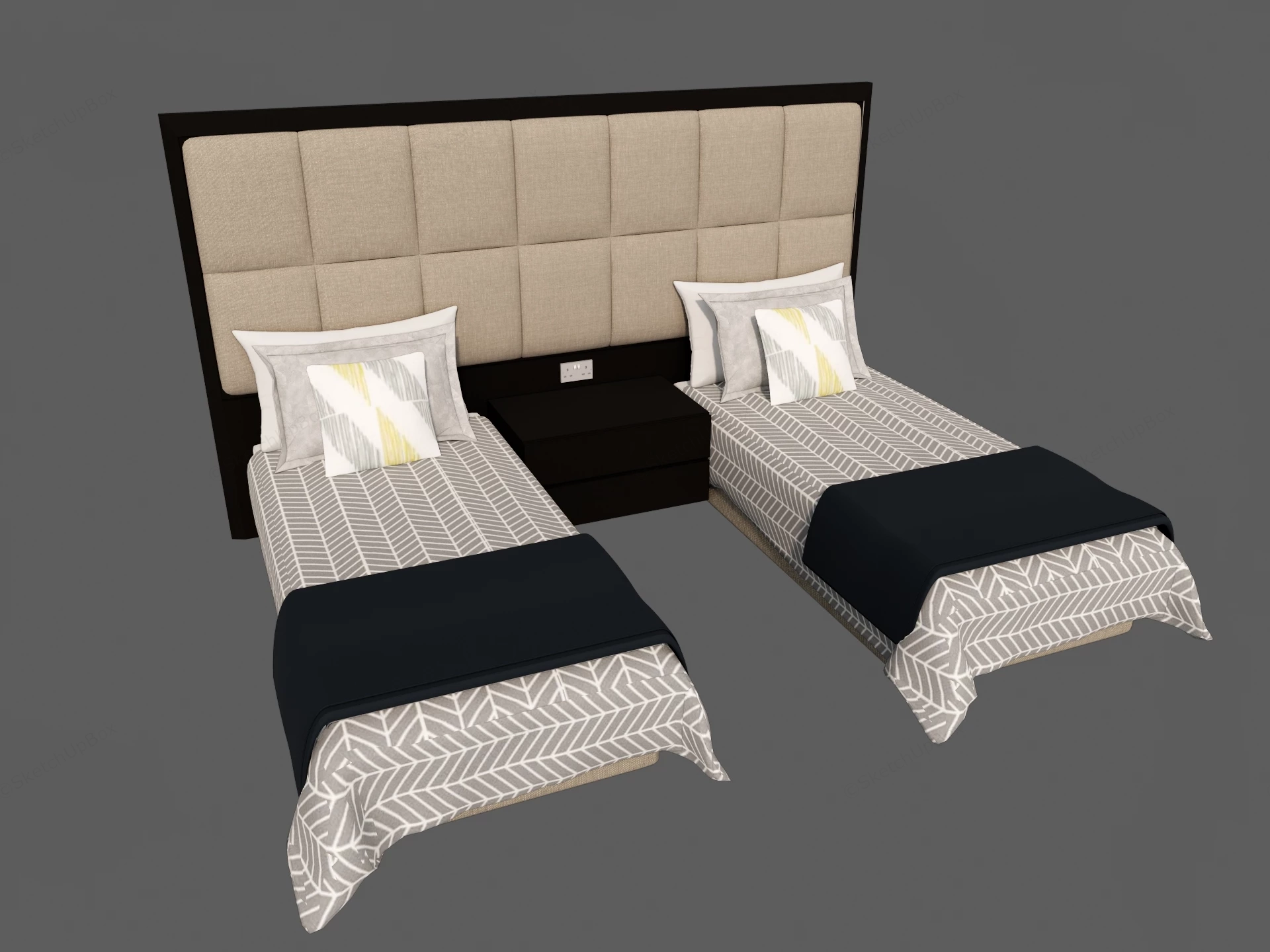 Hotel Twin Beds sketchup model preview - SketchupBox