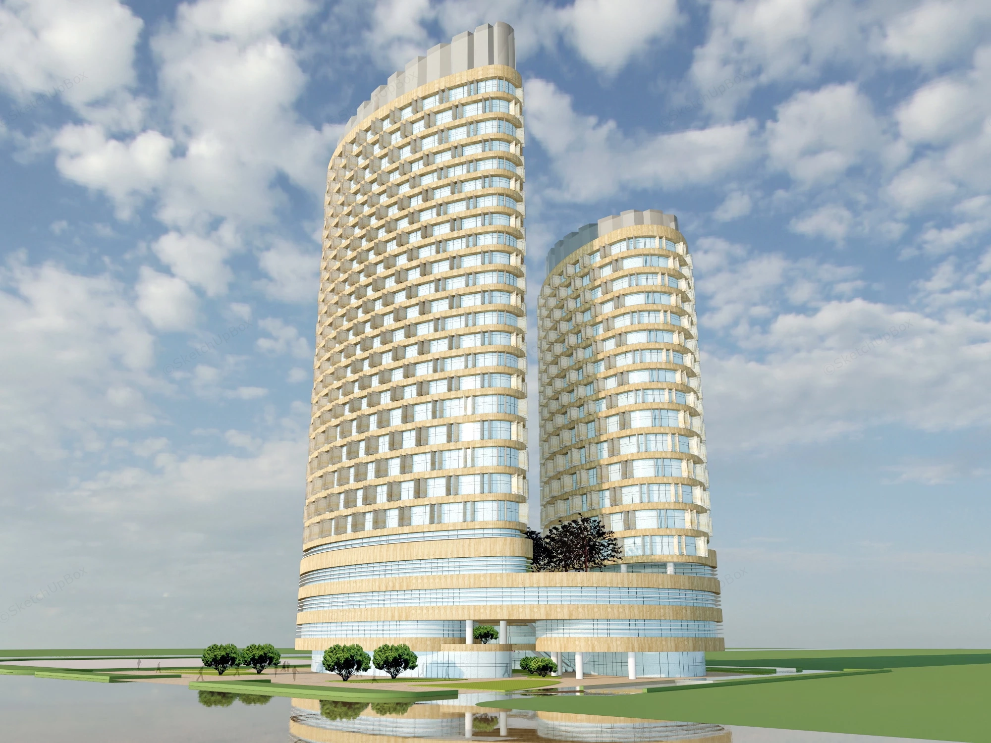 Luxury Hotel Resort Building sketchup model preview - SketchupBox