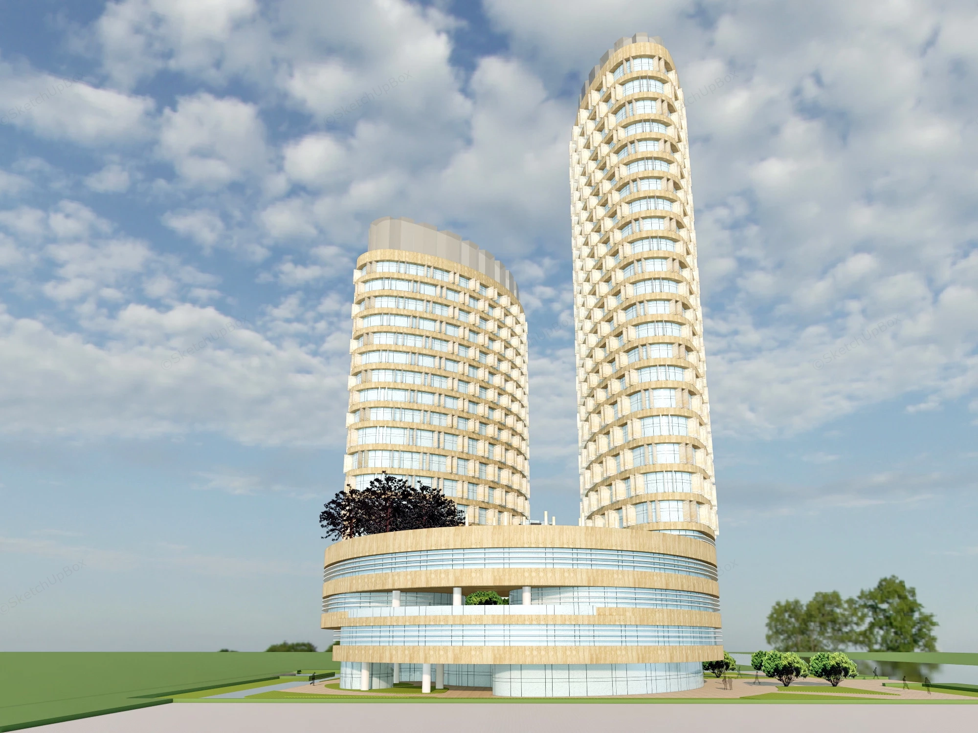 Luxury Hotel Resort Building sketchup model preview - SketchupBox