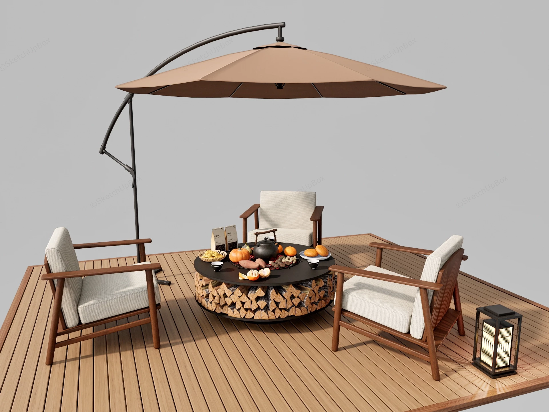 Wood Patio Set With Umbrella sketchup model preview - SketchupBox