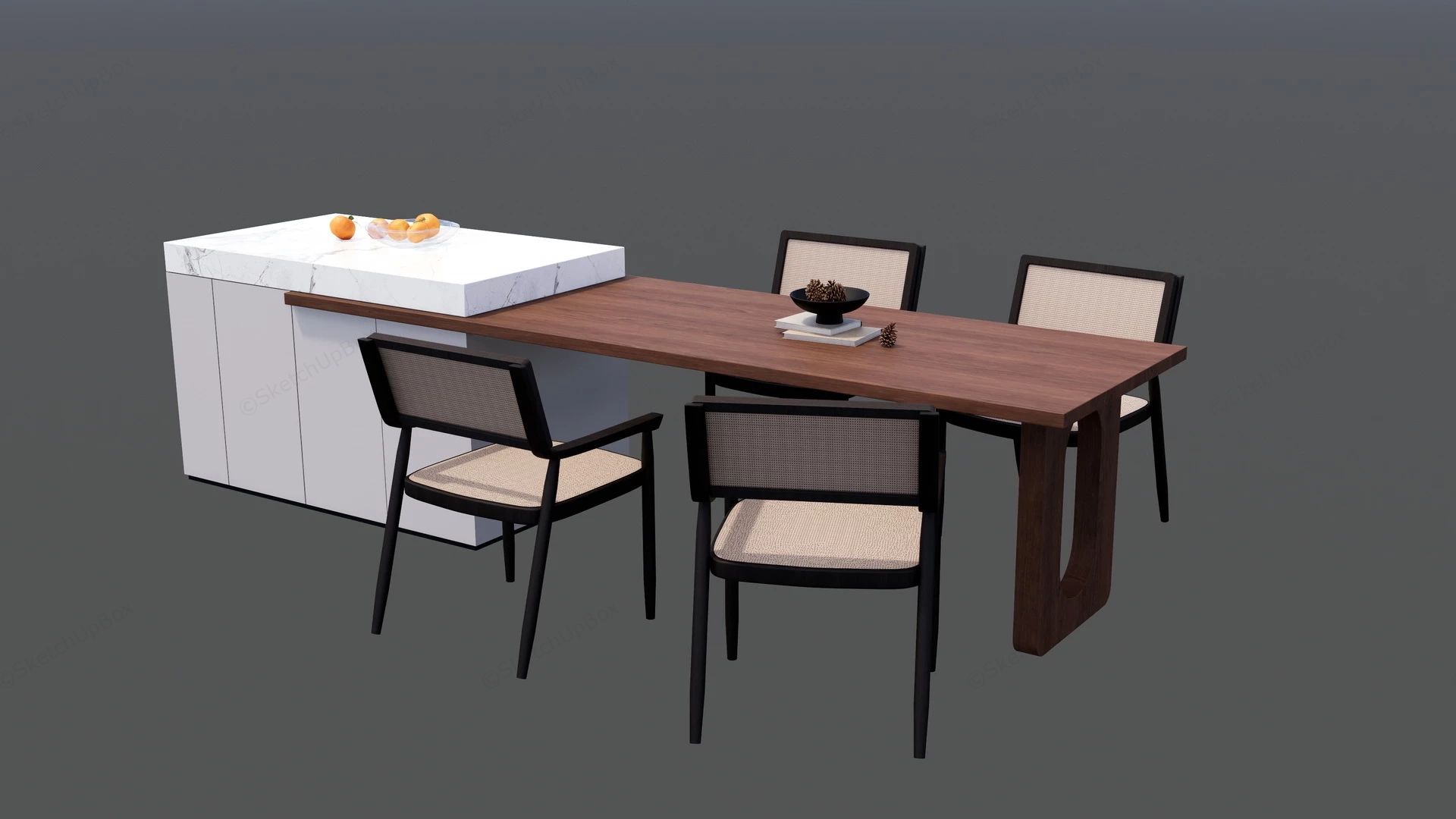 Wood And Marble Kitchen Island sketchup model preview - SketchupBox