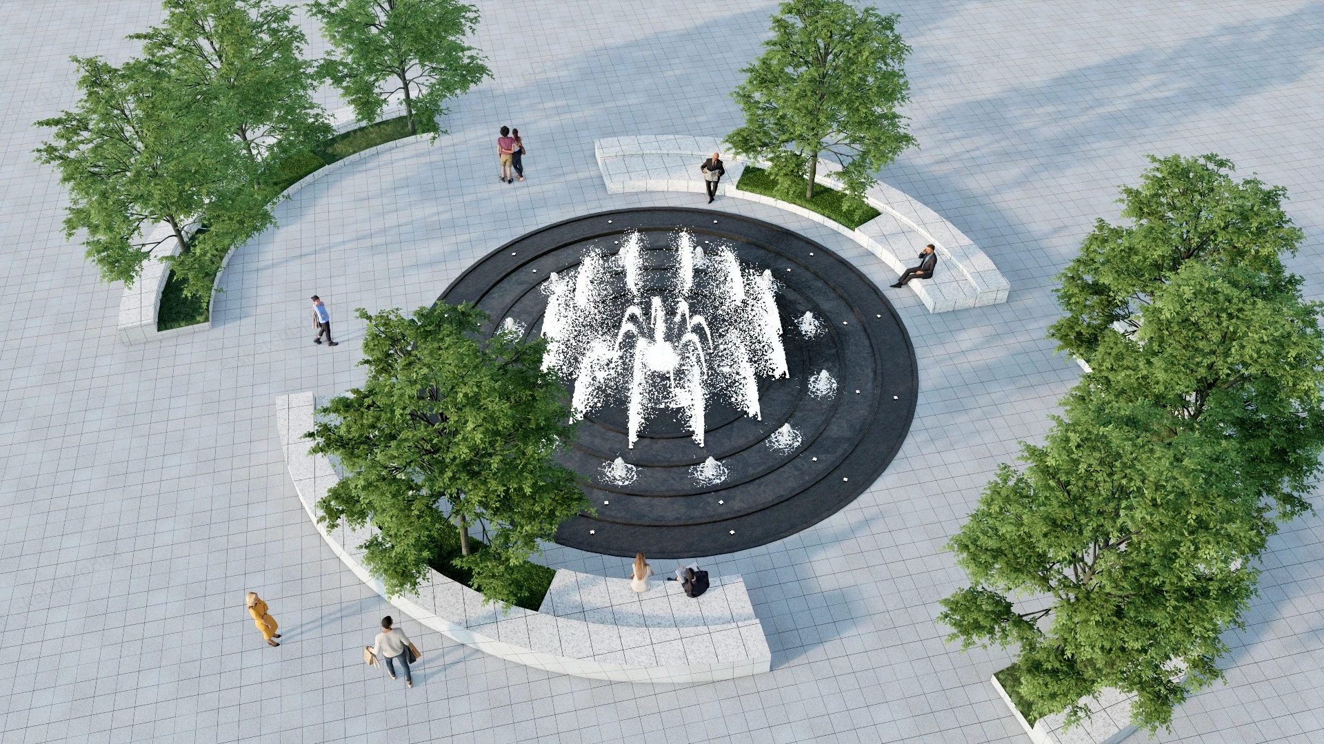 Square With Water Fountain sketchup model preview - SketchupBox