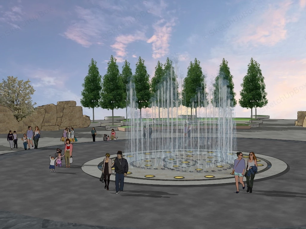 Park Fountain Plaza sketchup model preview - SketchupBox