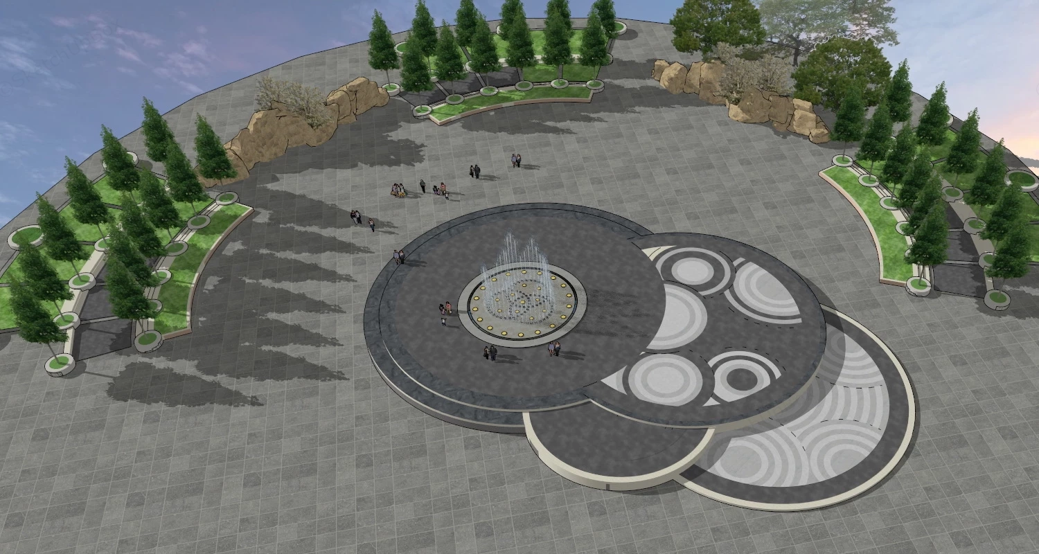 Park Fountain Plaza sketchup model preview - SketchupBox