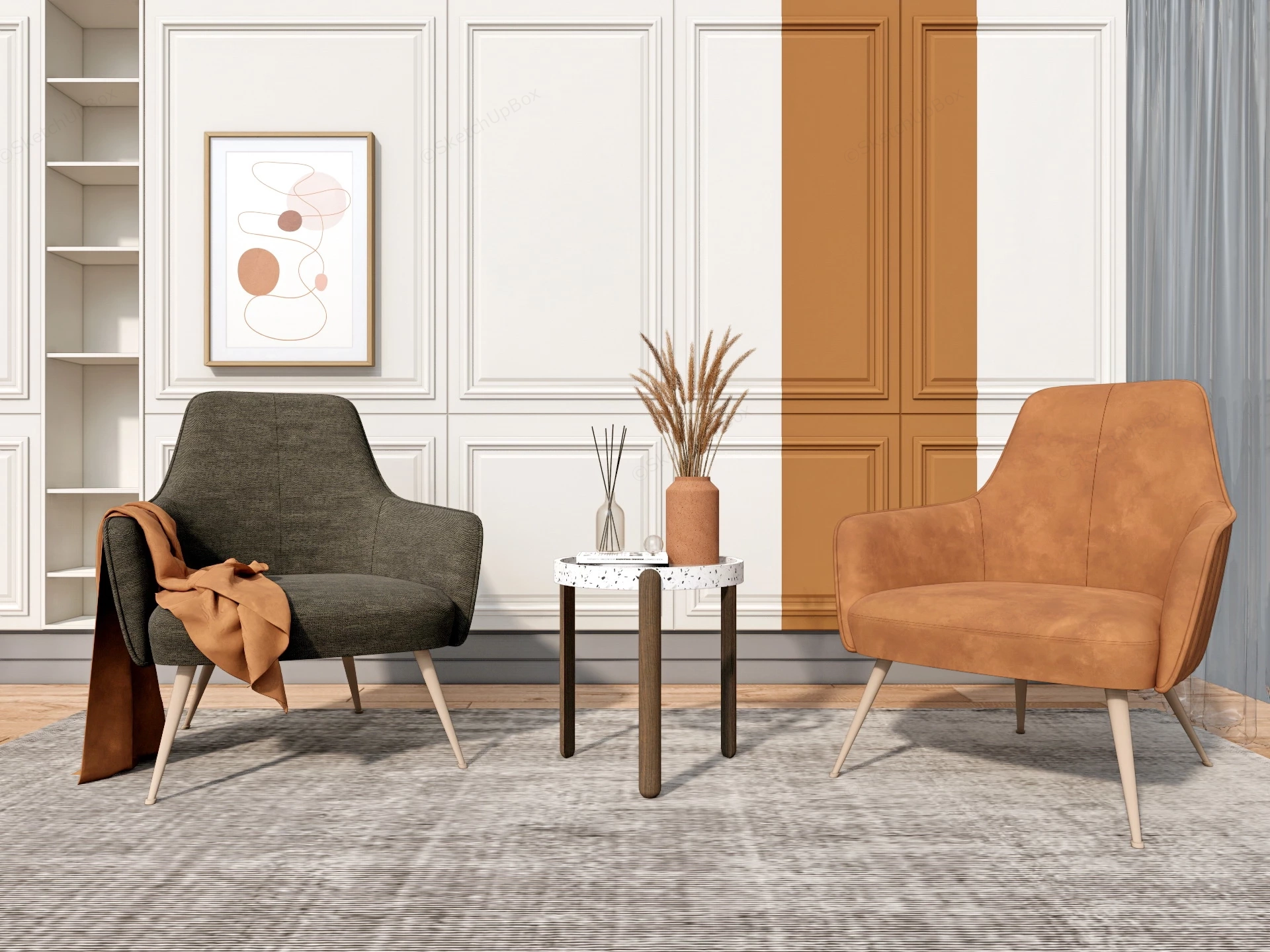 3 Piece Accent Chair Set sketchup model preview - SketchupBox