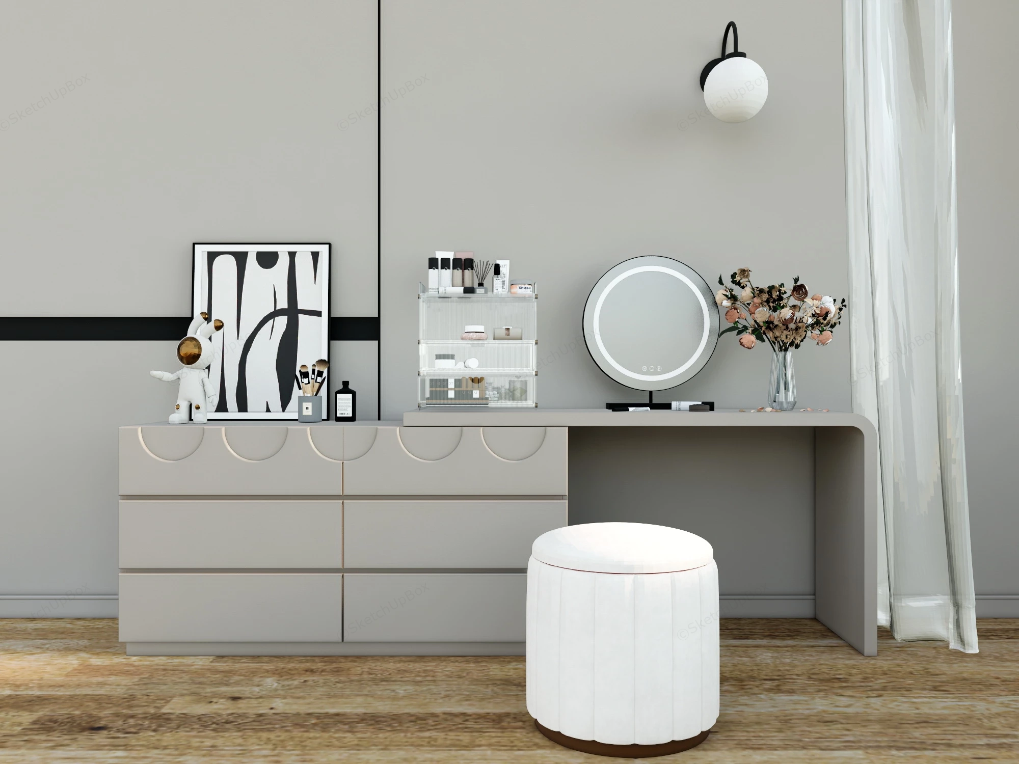 Makeup Vanity With Dresser Combo sketchup model preview - SketchupBox