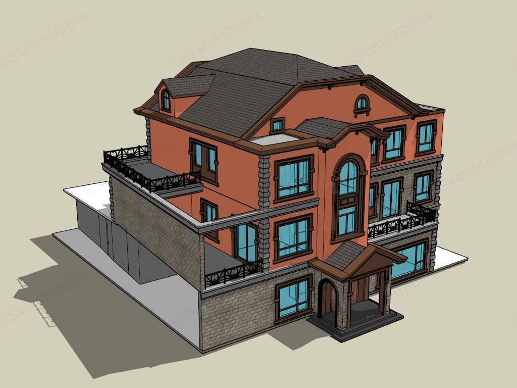 Luxury 4 Story House Design sketchup model preview - SketchupBox