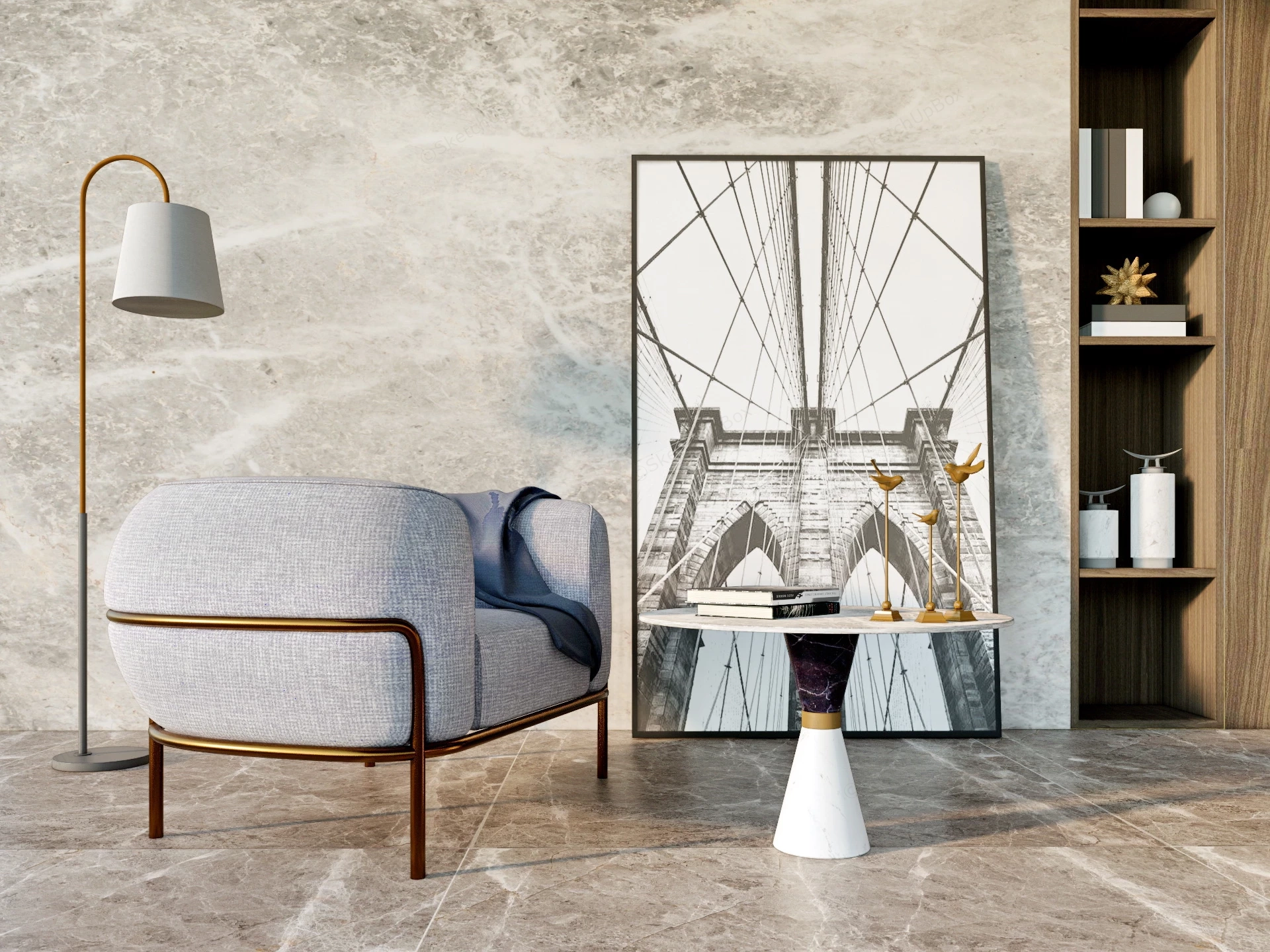 Accent Chair And Table Set sketchup model preview - SketchupBox