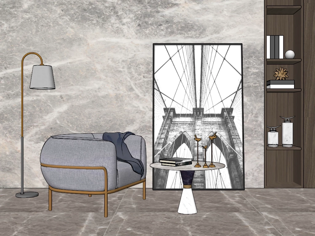 Accent Chair And Table Set sketchup model preview - SketchupBox