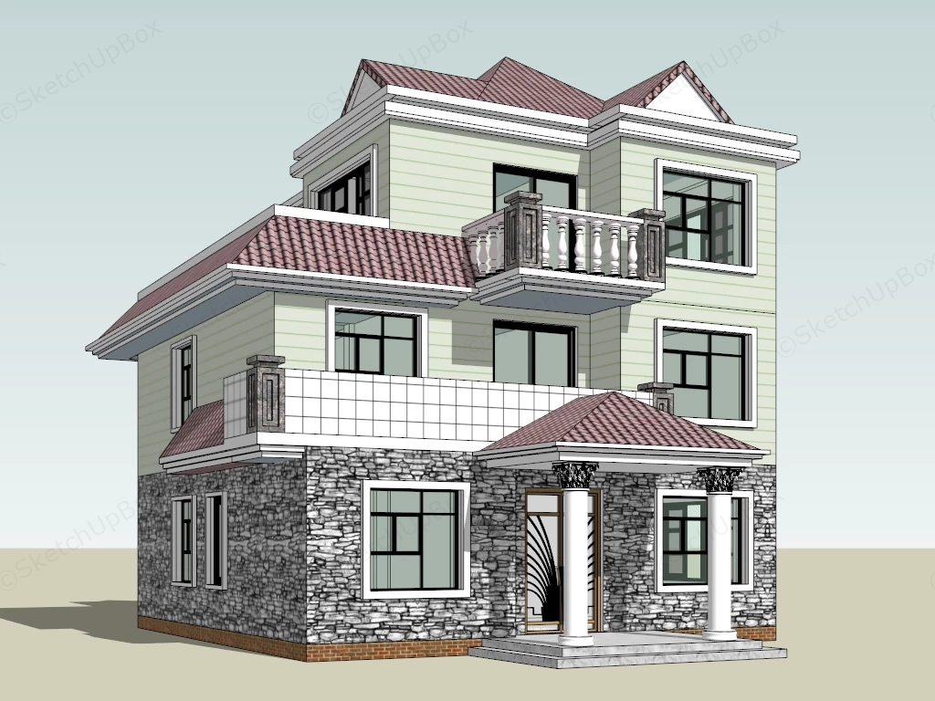3 Storey Residential House sketchup model preview - SketchupBox