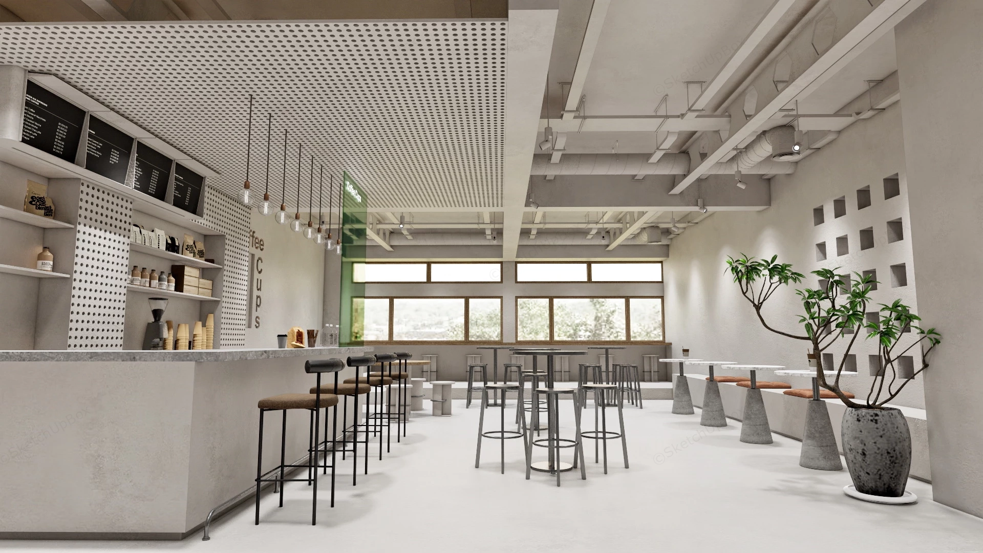 Modern Industrial Cafe Design sketchup model preview - SketchupBox
