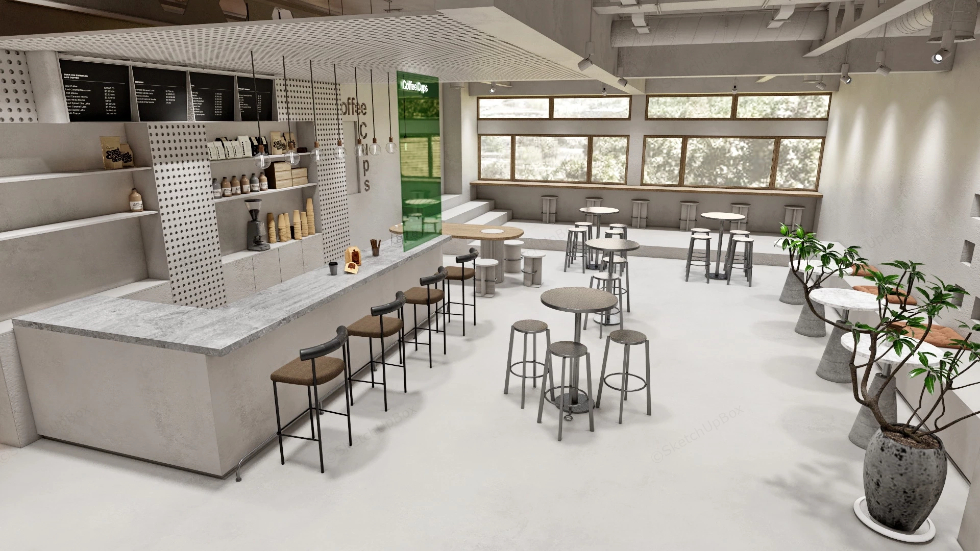 Modern Industrial Cafe Design sketchup model preview - SketchupBox