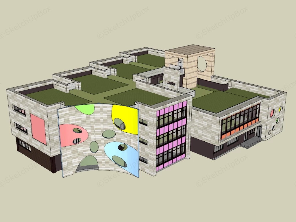 Colorful Kindergarten School Building sketchup model preview - SketchupBox