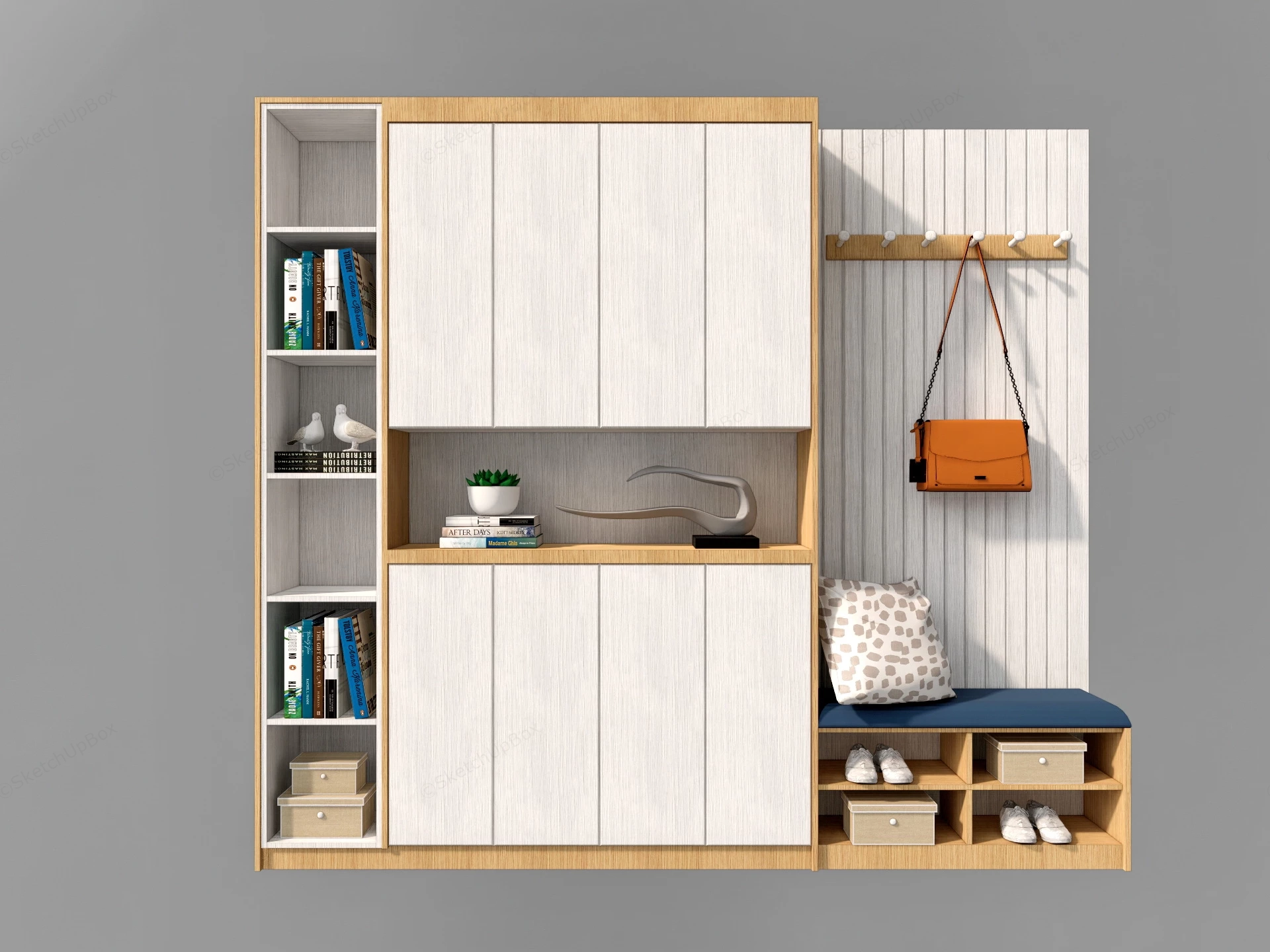 Hallway Hall Tree With Bench And Storage sketchup model preview - SketchupBox