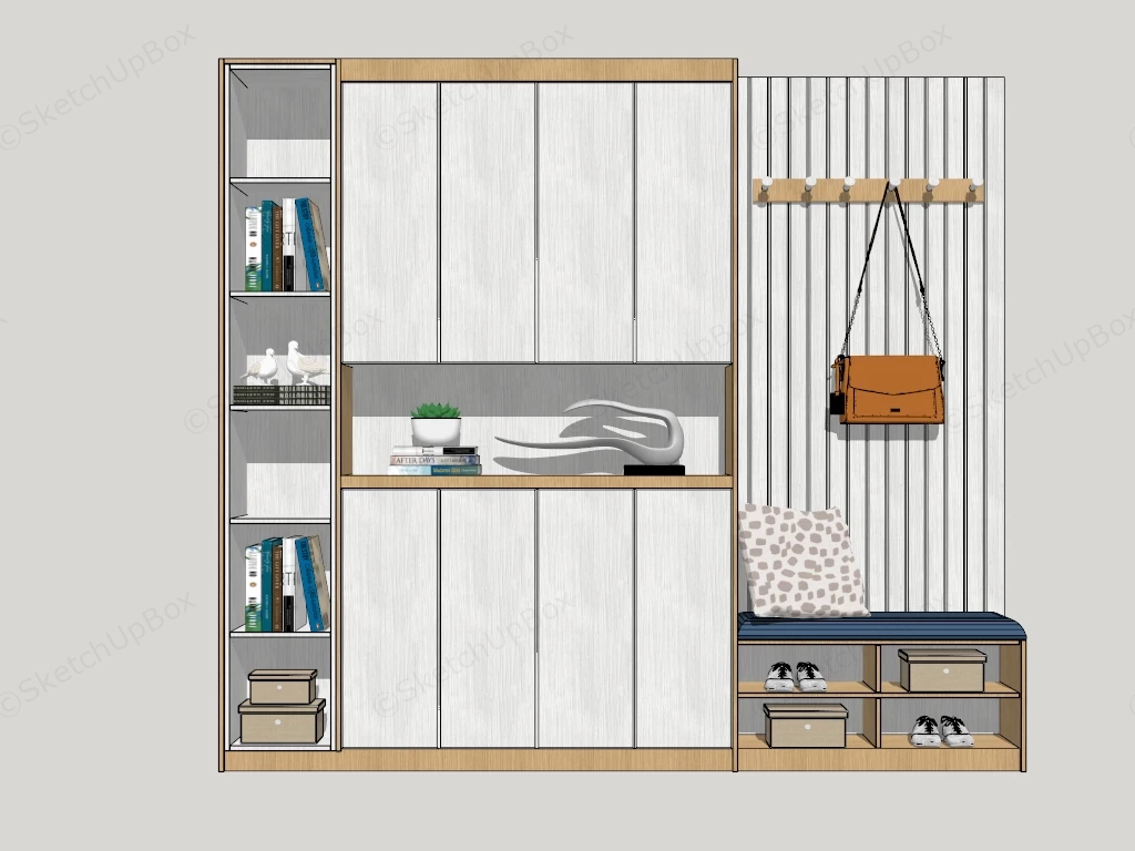 Hallway Hall Tree With Bench And Storage sketchup model preview - SketchupBox