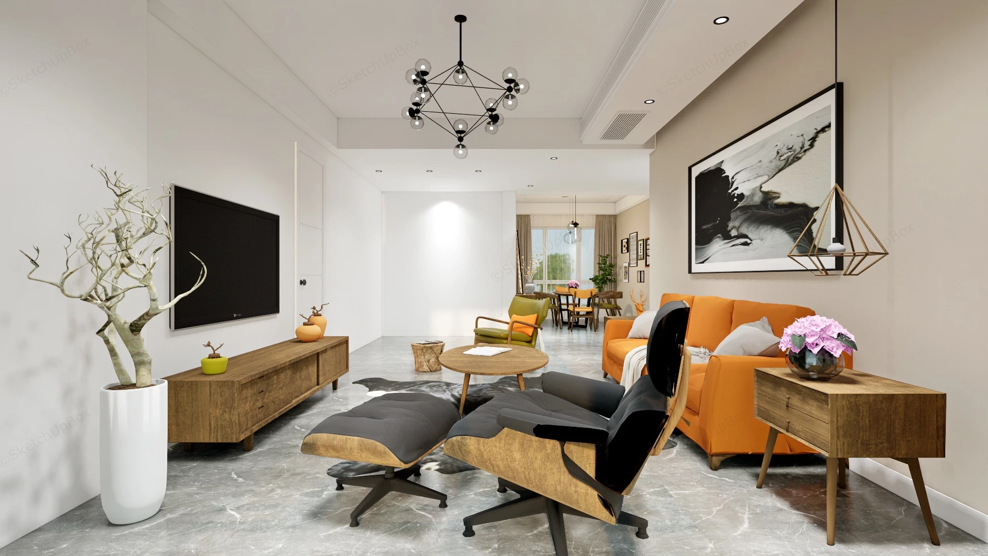 Living Room Dining Room Combo Layout Ideas sketchup model preview - SketchupBox