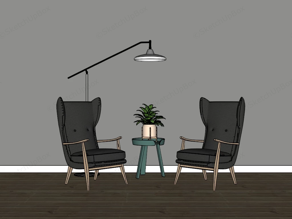 Black Accent Chairs Set sketchup model preview - SketchupBox