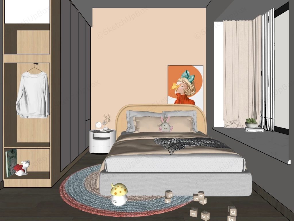 Small Teen Girls Bedroom Design sketchup model preview - SketchupBox