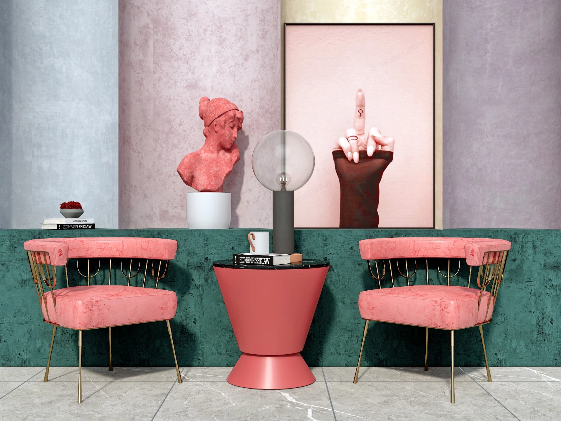 Living Room Accent Wall And Chairs Set sketchup model preview - SketchupBox