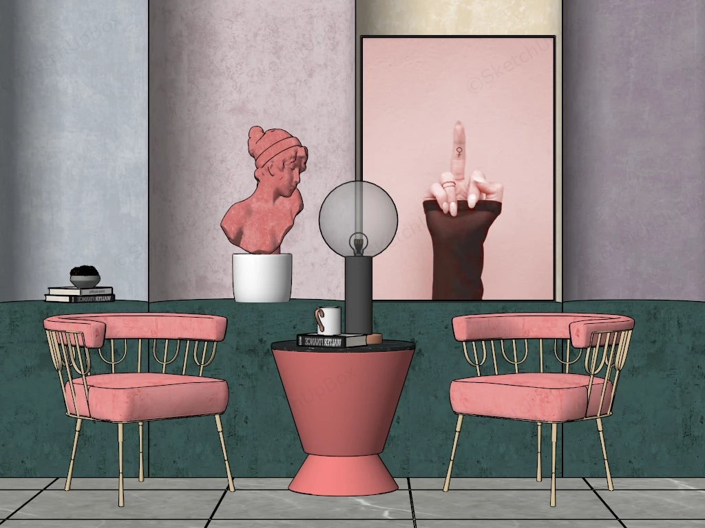 Living Room Accent Wall And Chairs Set sketchup model preview - SketchupBox