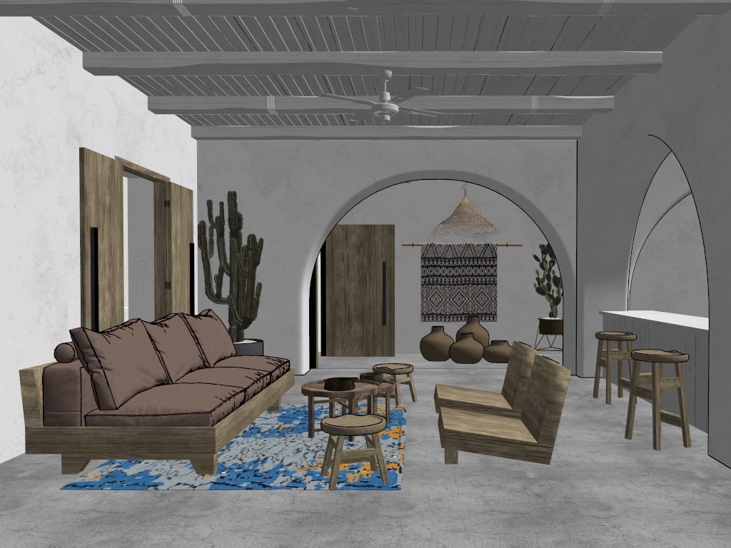 Rustic Wabi Sabi Living Room sketchup model preview - SketchupBox