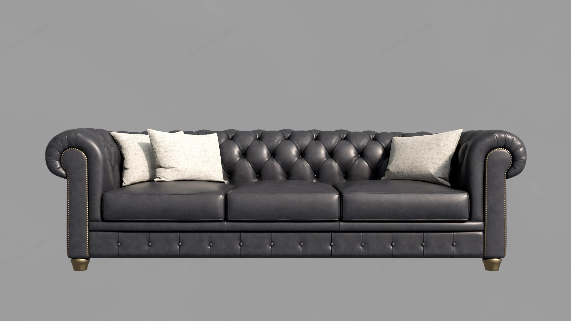 Black Leather Chesterfield Sofa sketchup model preview - SketchupBox