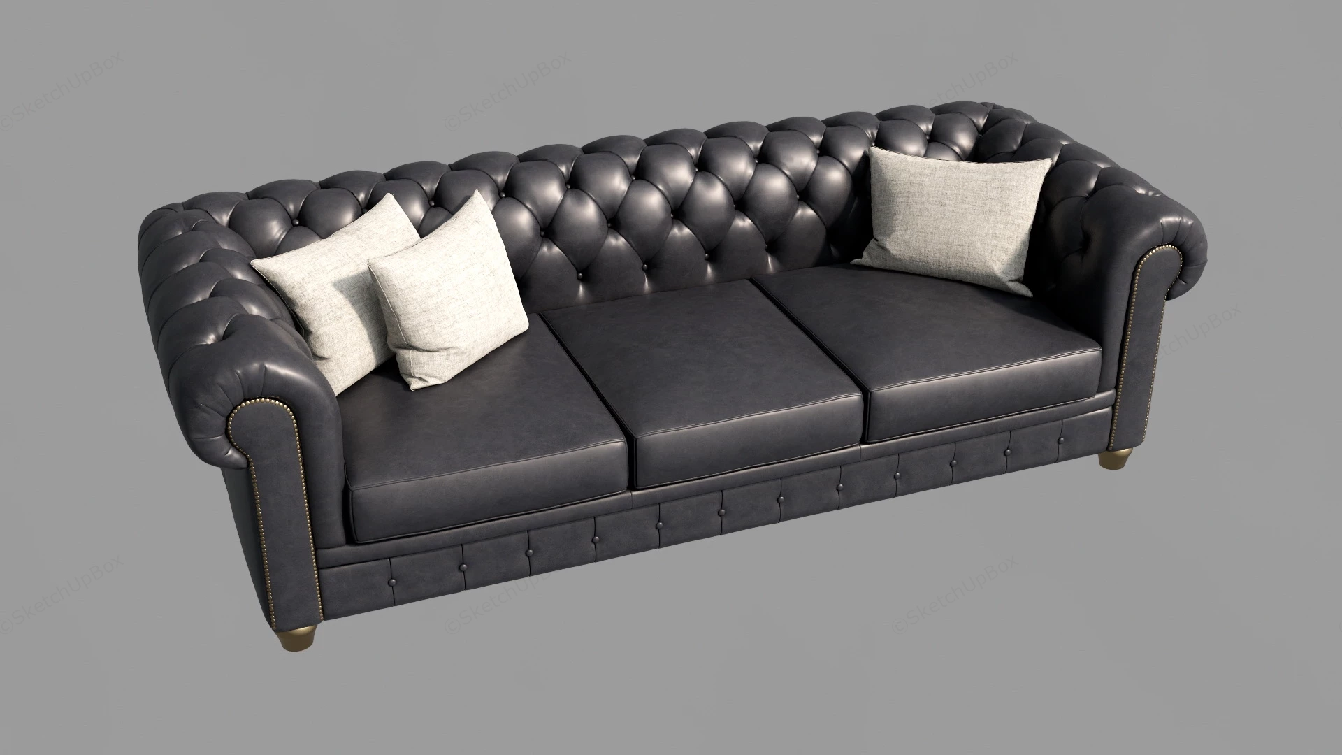 Black Leather Chesterfield Sofa sketchup model preview - SketchupBox