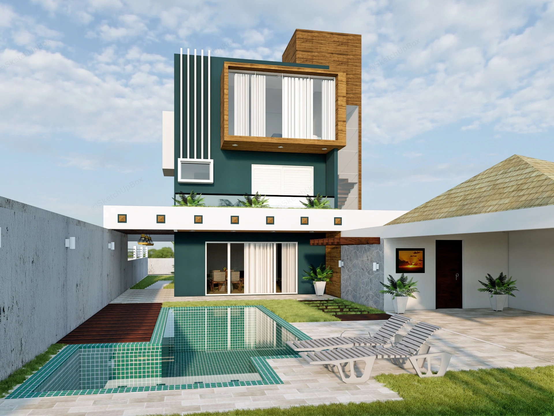 Backyard Pool House Design sketchup model preview - SketchupBox