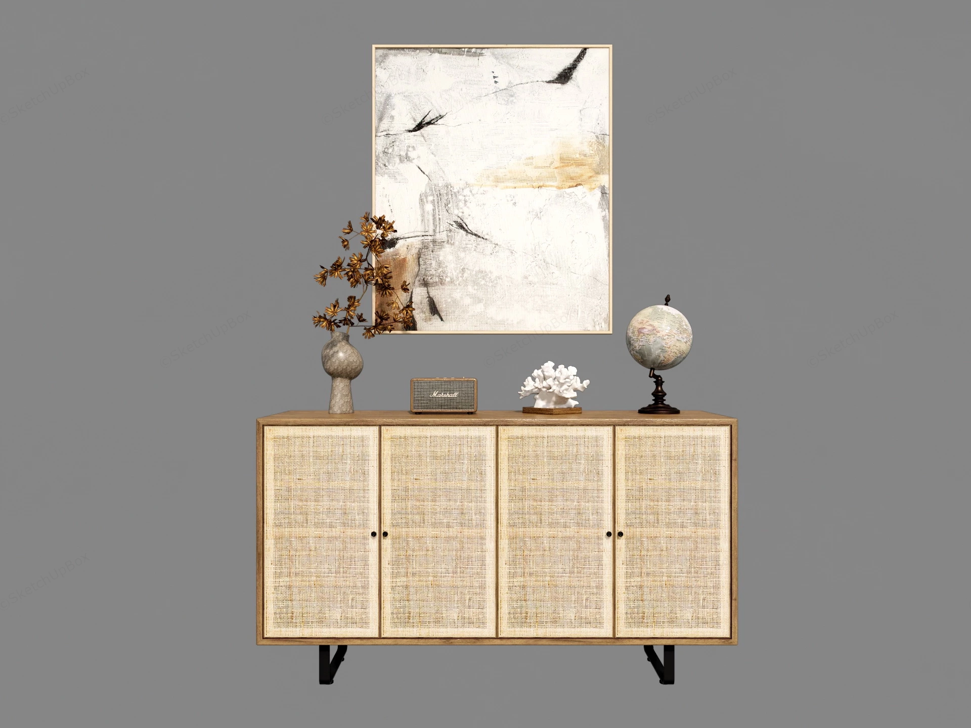 Rattan Accent Storage Cabinet sketchup model preview - SketchupBox