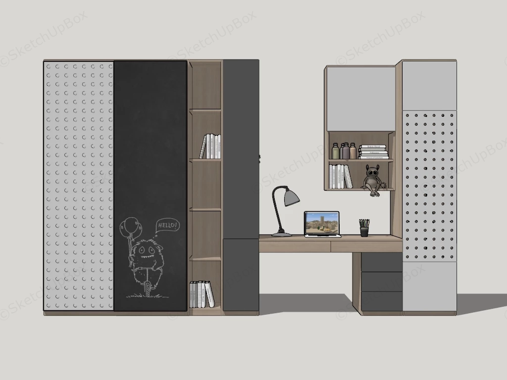 Kids Room Desk Bookcase Combo sketchup model preview - SketchupBox