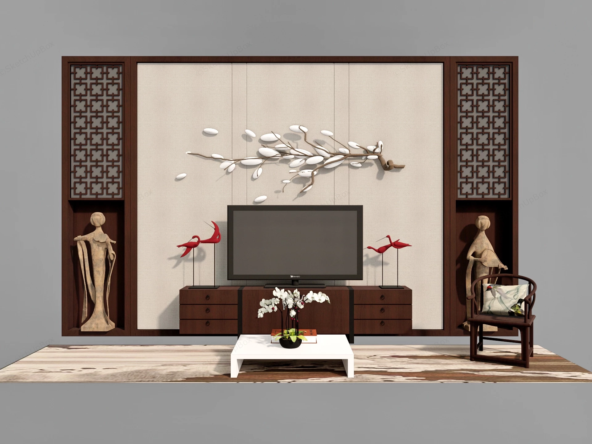 Modern Japanese Style TV Wall sketchup model preview - SketchupBox