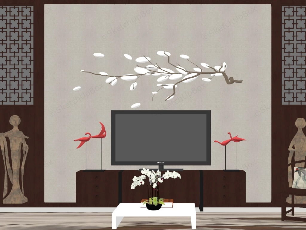 Modern Japanese Style TV Wall sketchup model preview - SketchupBox