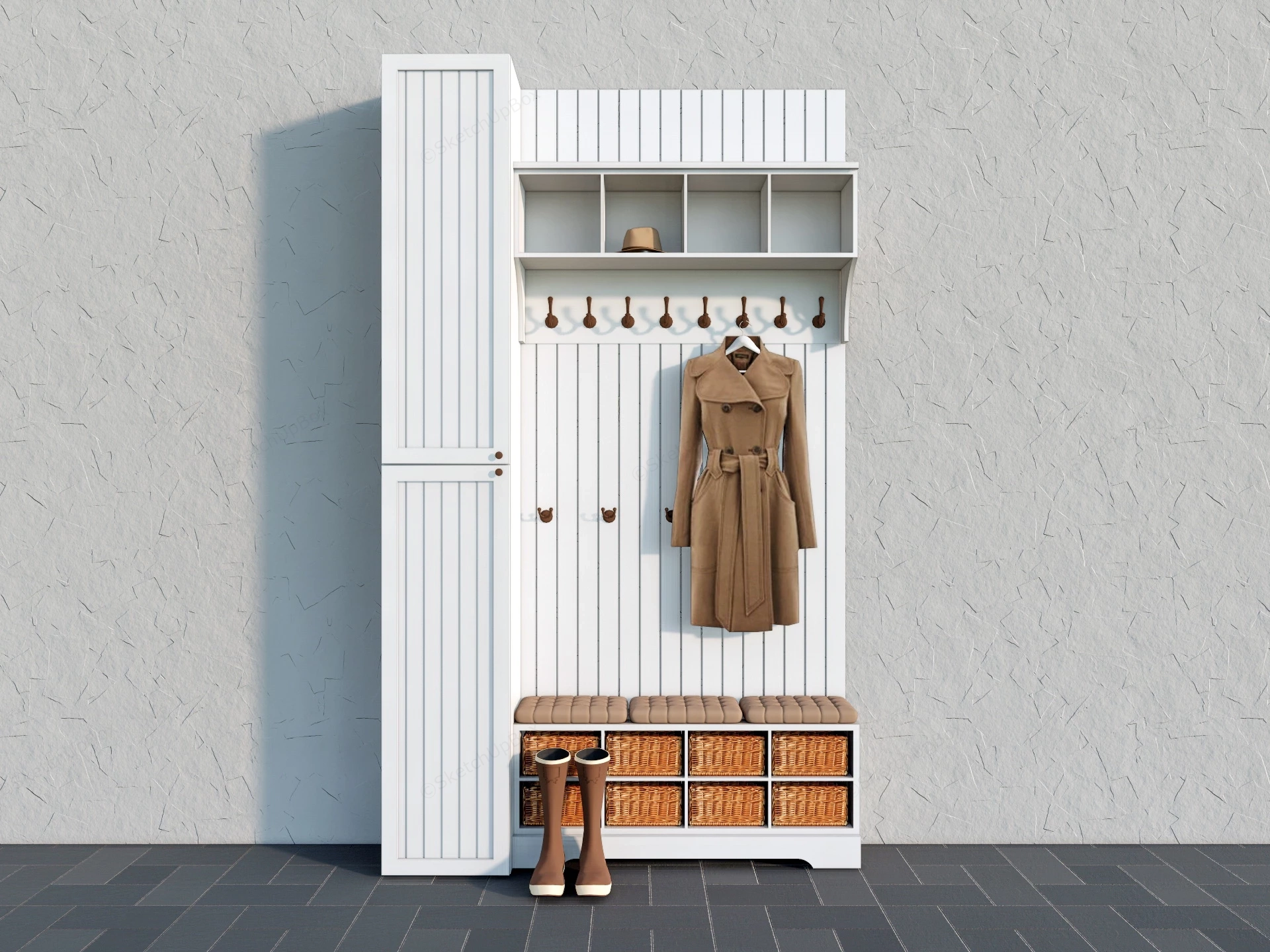 Narrow Hall Tree With Storage sketchup model preview - SketchupBox