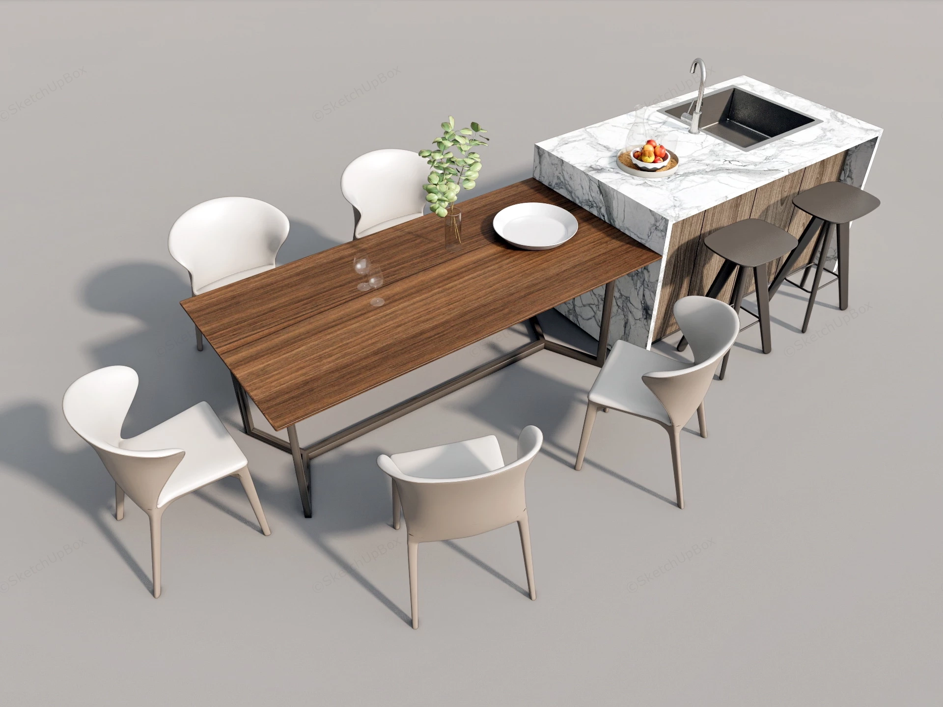 Kitchen Island Dining Table Combo sketchup model preview - SketchupBox