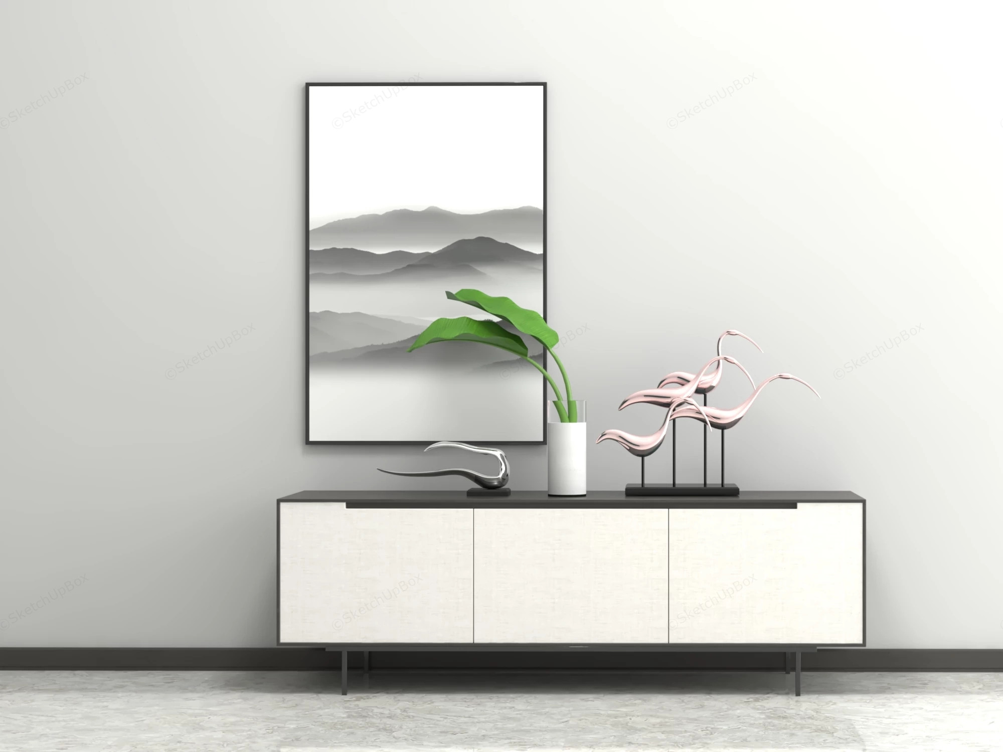 Modern White Sideboard sketchup model preview - SketchupBox