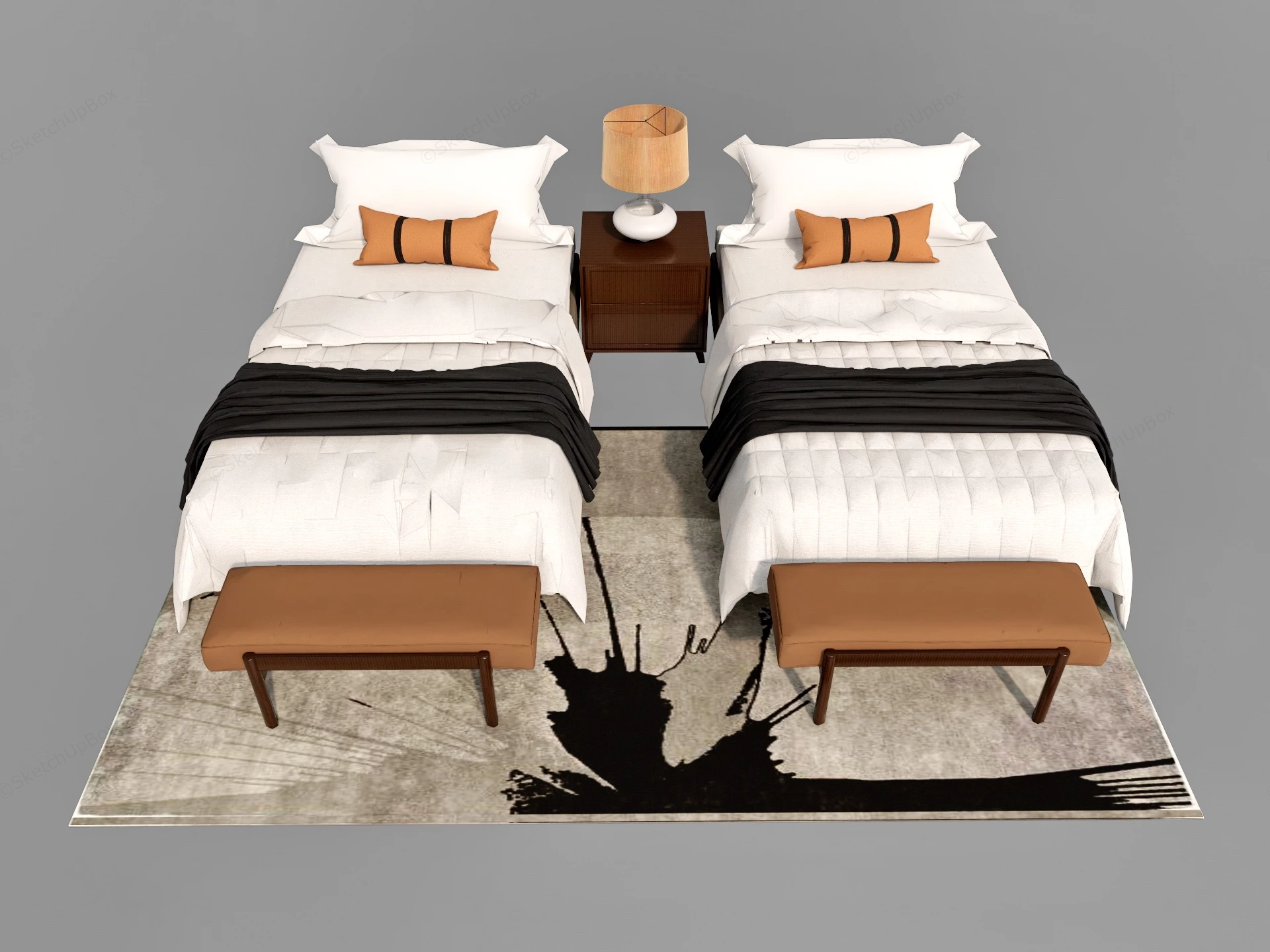 Hotel Twin Bed Design sketchup model preview - SketchupBox