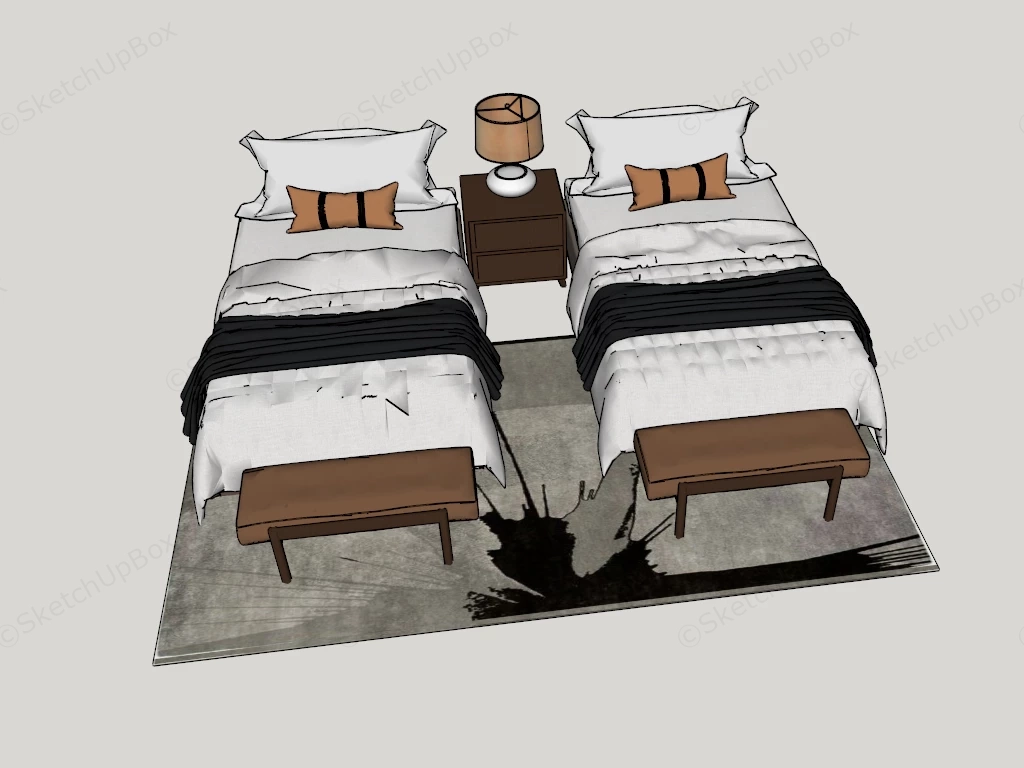 Hotel Twin Bed Design sketchup model preview - SketchupBox