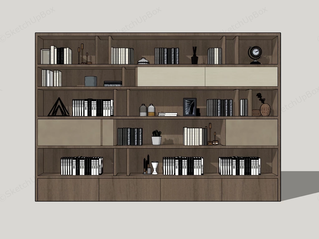 Modern Wooden Bookcase sketchup model preview - SketchupBox